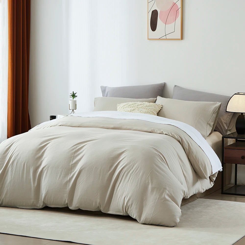 Boho Duvet Cover All Seasons Solid Color Chic Home Bedding Set