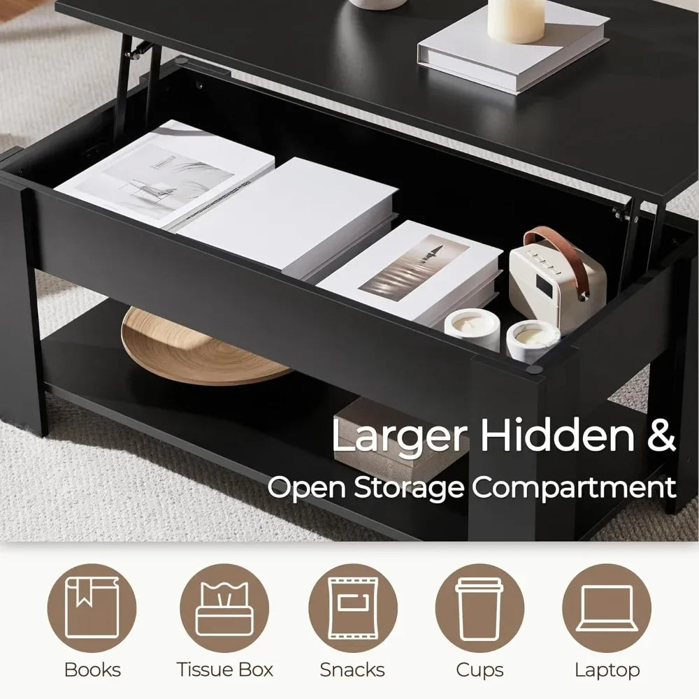 Wooden Lift Top Coffee Table with Hidden Storage for Living Room