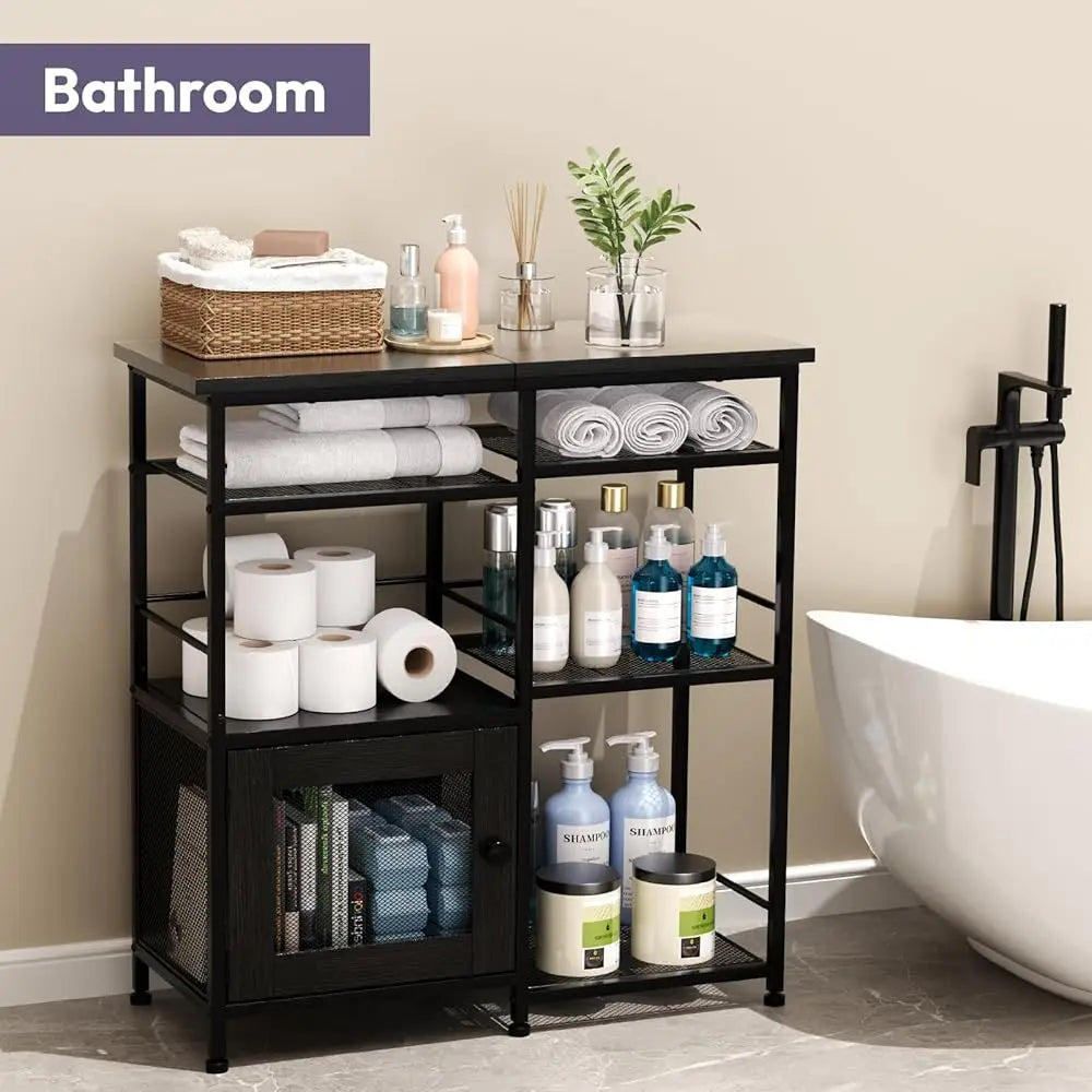 Coffee Bar Cabinet Rustic Storage Organizer Kitchen Buffet Stand