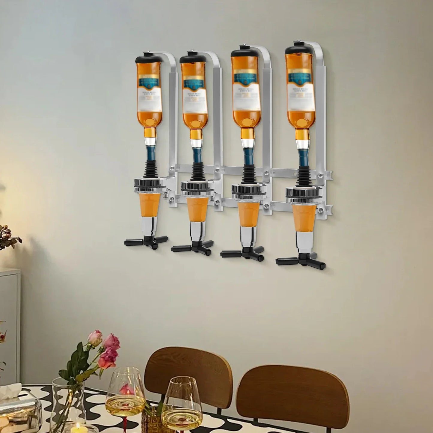 Ljustra Wall Mount 4 Bottle Dispenser Alcohol Shelf Liquor Rack