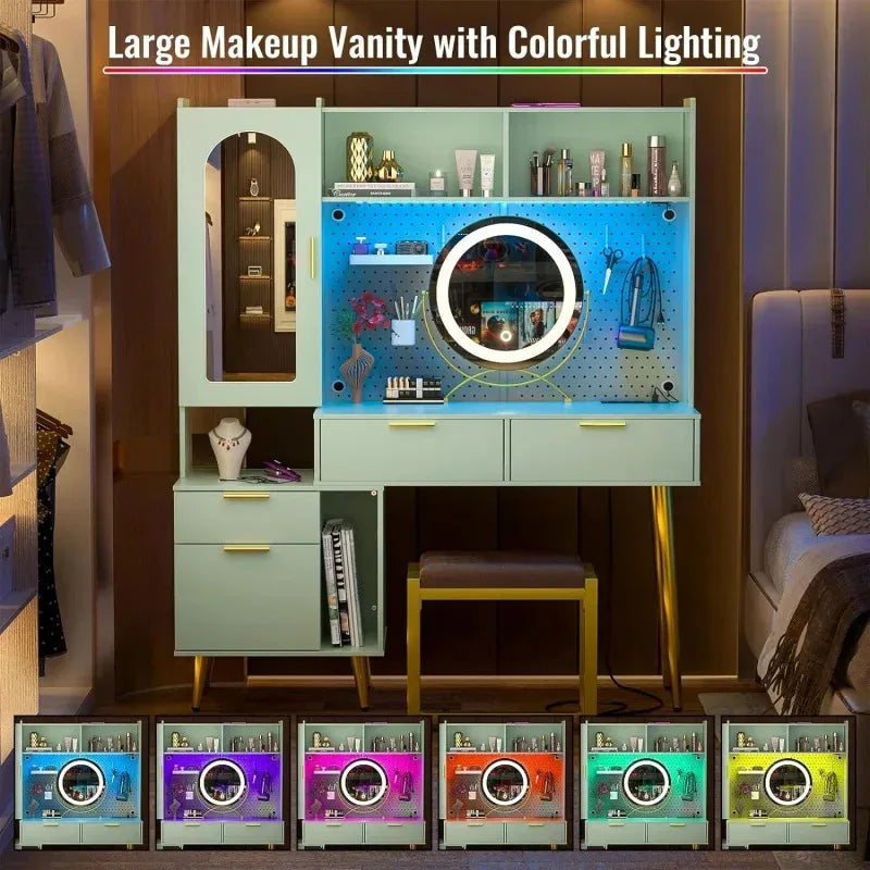 Ljustra 48 Inch Makeup Hutch Modern Charging Station and LED Vanity Table