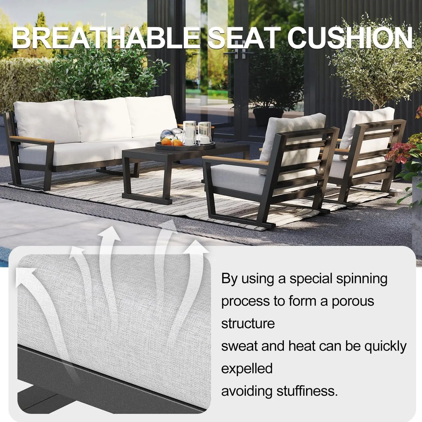 Aluminum Outdoor Sofa Modern Patio Furniture 4 Seats Sectional Set