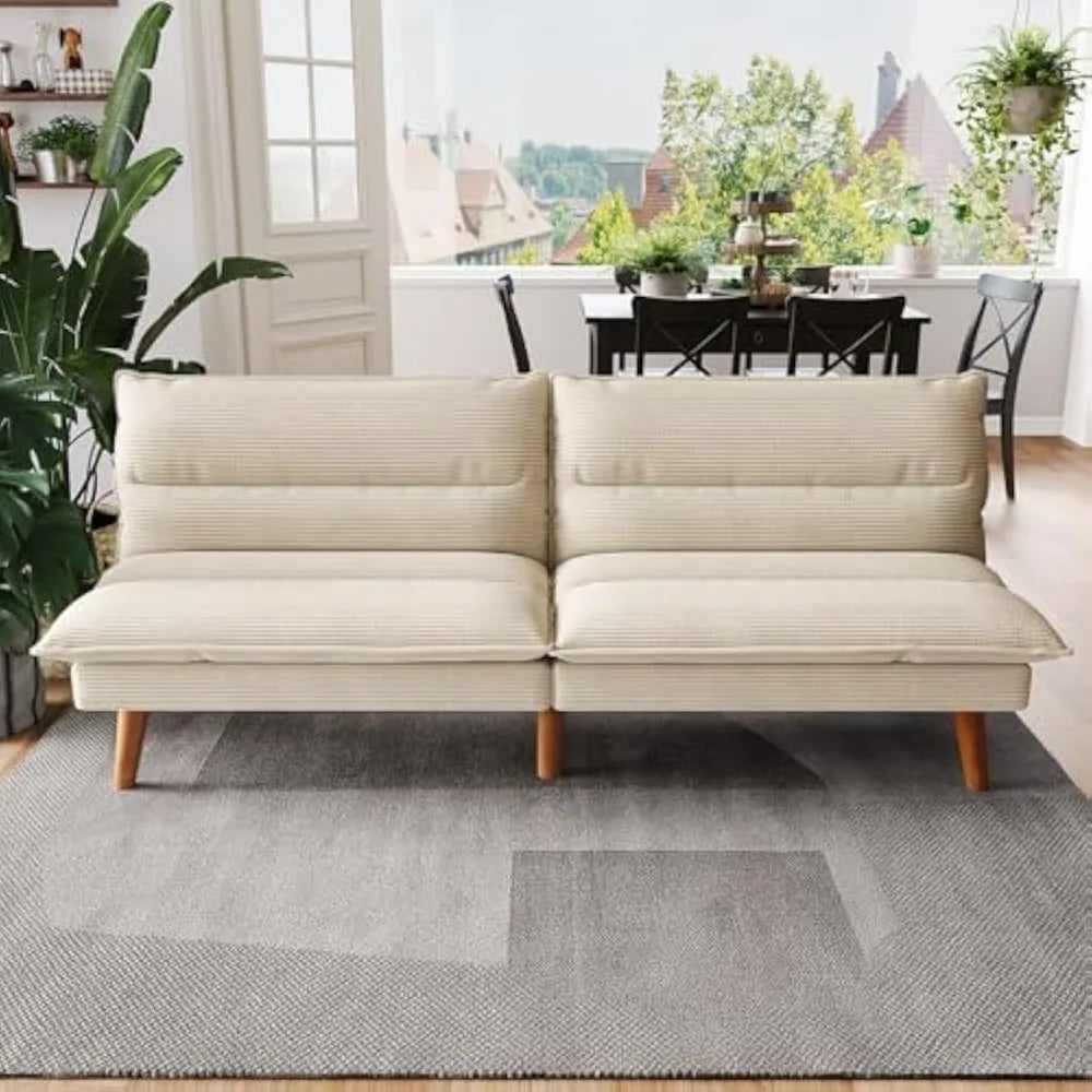 Ljustra 71 Inch Corduroy Futon Sofa Bed Adjustable Backrest Convertible