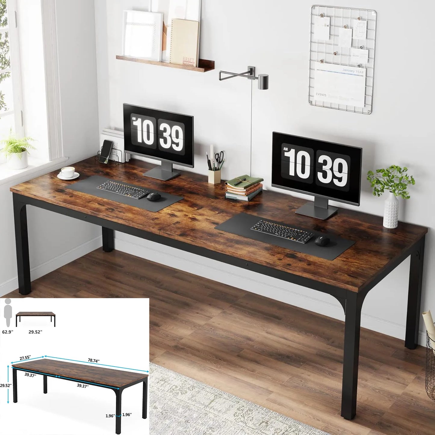 Ljustra 200cm Computer Desk Double Long Office Table with 2 Drawers