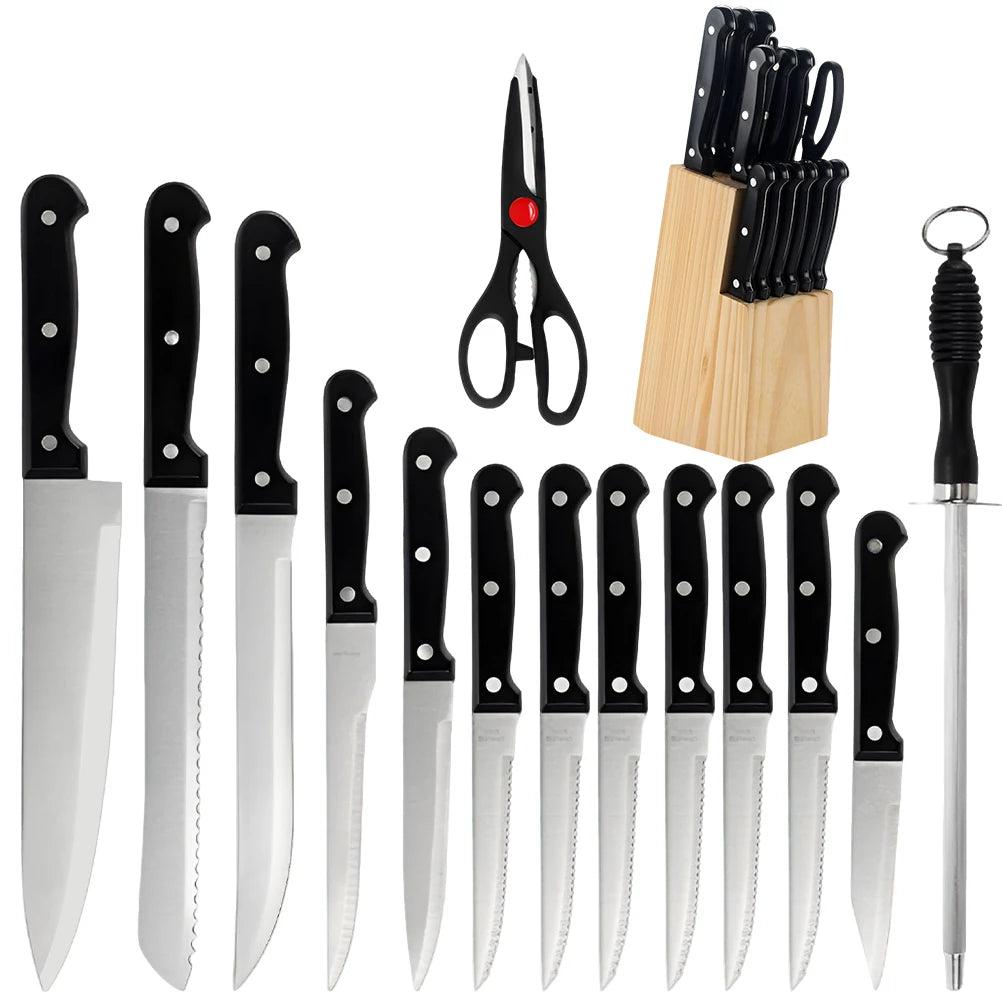 Ljustra 15pcs Kitchen Knife Set with Solid Wood Holder Chef's Knives