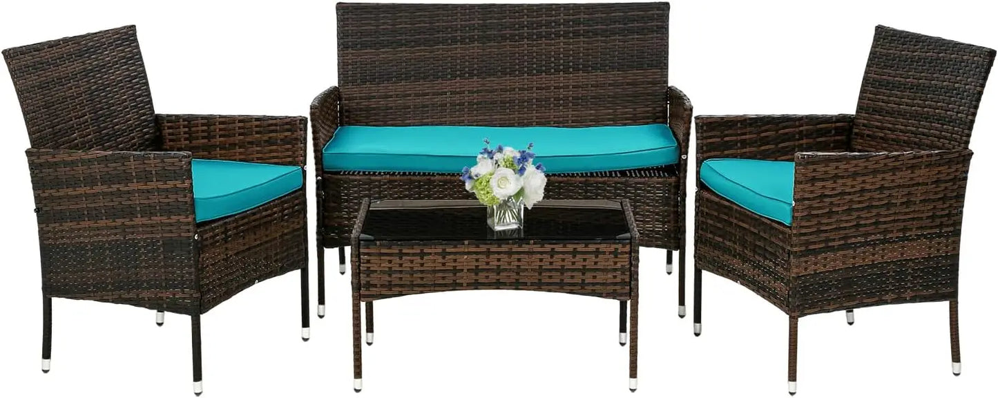 Ljustra 4 Pieces Rattan Patio Furniture Set Garden Conversation Sofa