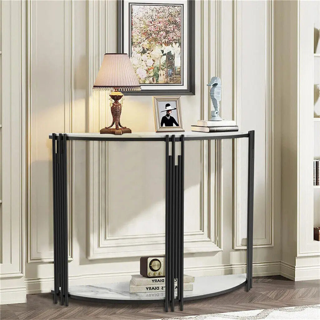 Ljustra Half Moon Console Table with Storage Sintered Stone Top