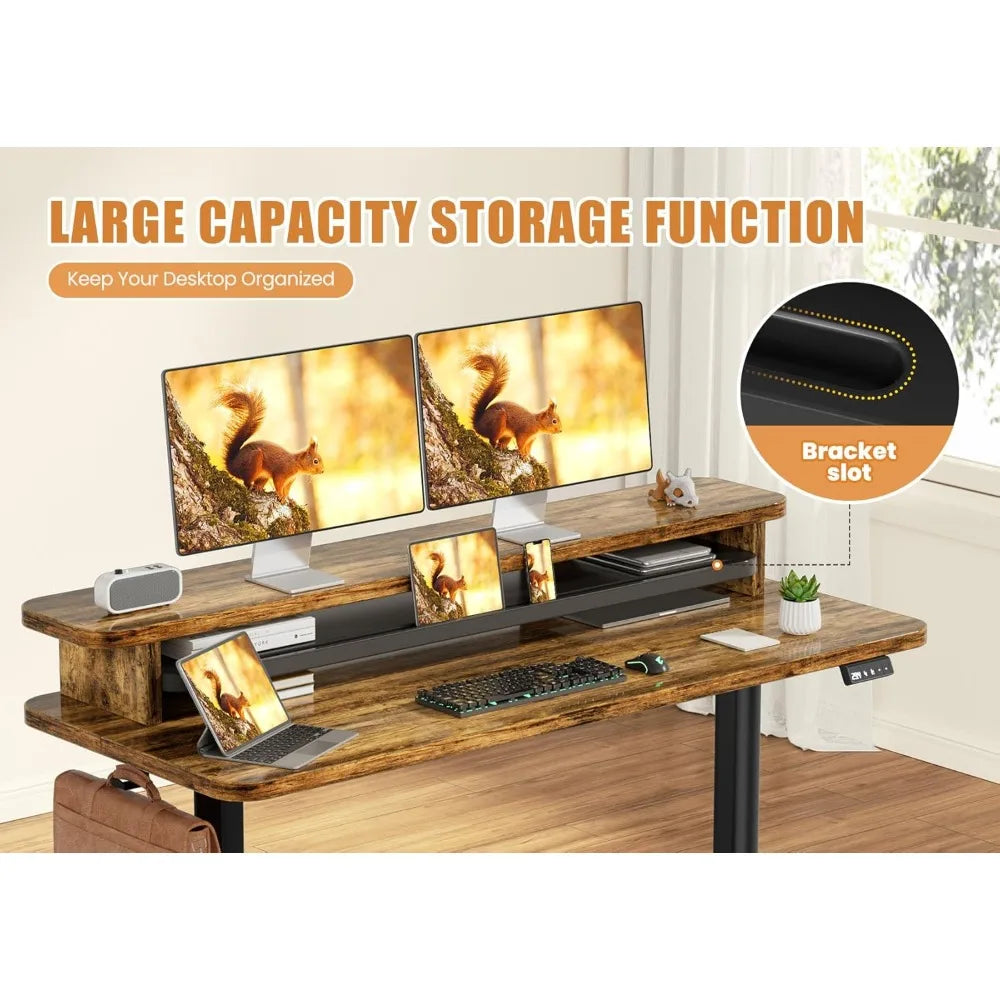 Electric Standing Desk Dual Monitor Stand Height Adjustable Desk