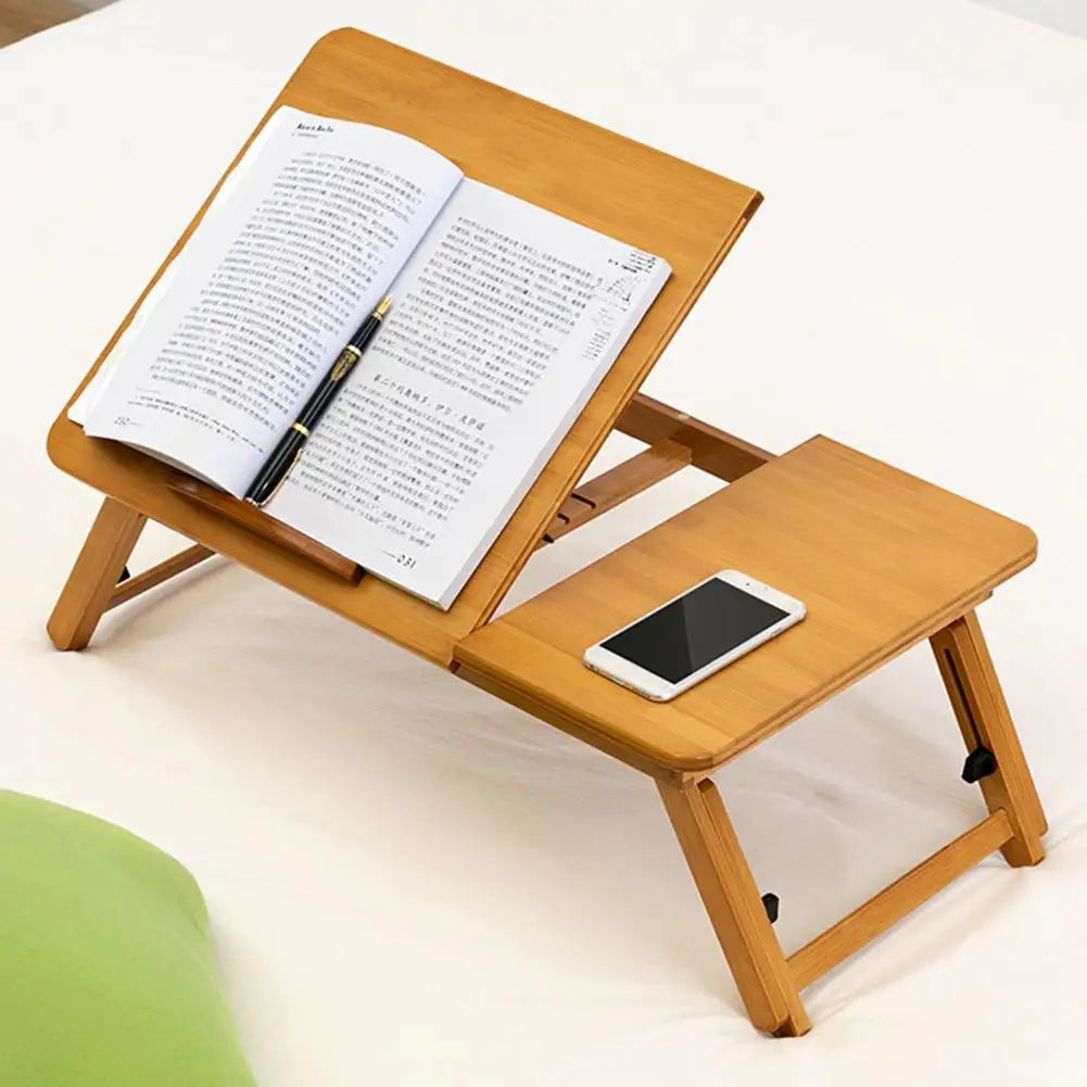 Over Bed Table Adjustable Folding Desk Portable Bamboo 4 Tilt Angles