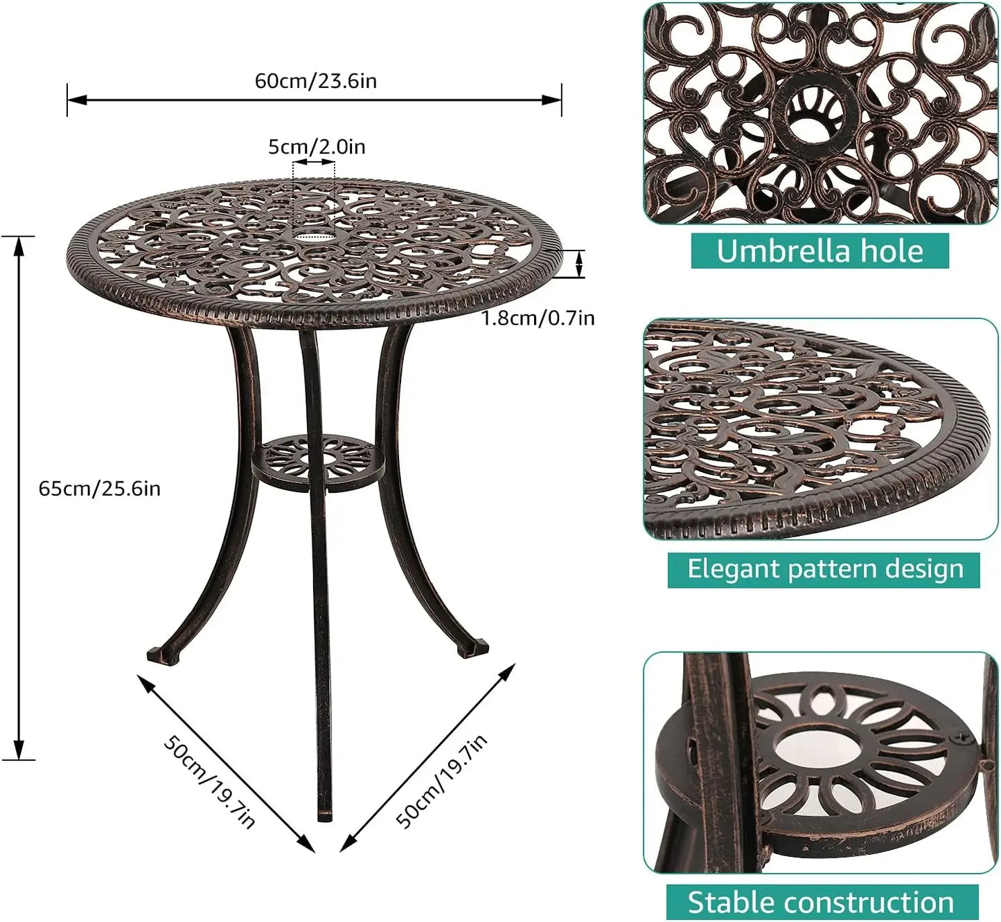 3 Piece Outdoor Bistro Set Cast Aluminum Patio Dining Table Chairs
