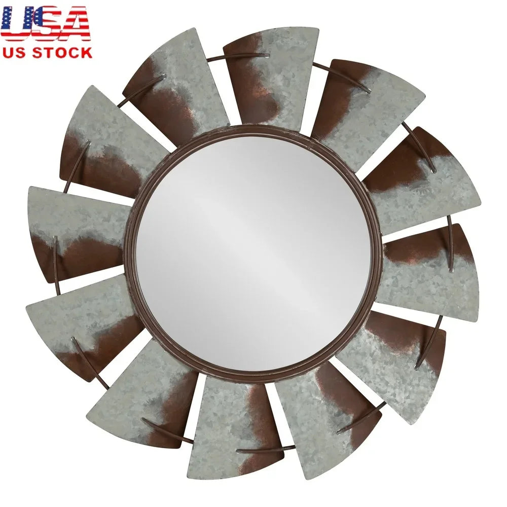 Extra Large Rustic Farmhouse Distressed Metal Wall Mirror 32 Inch