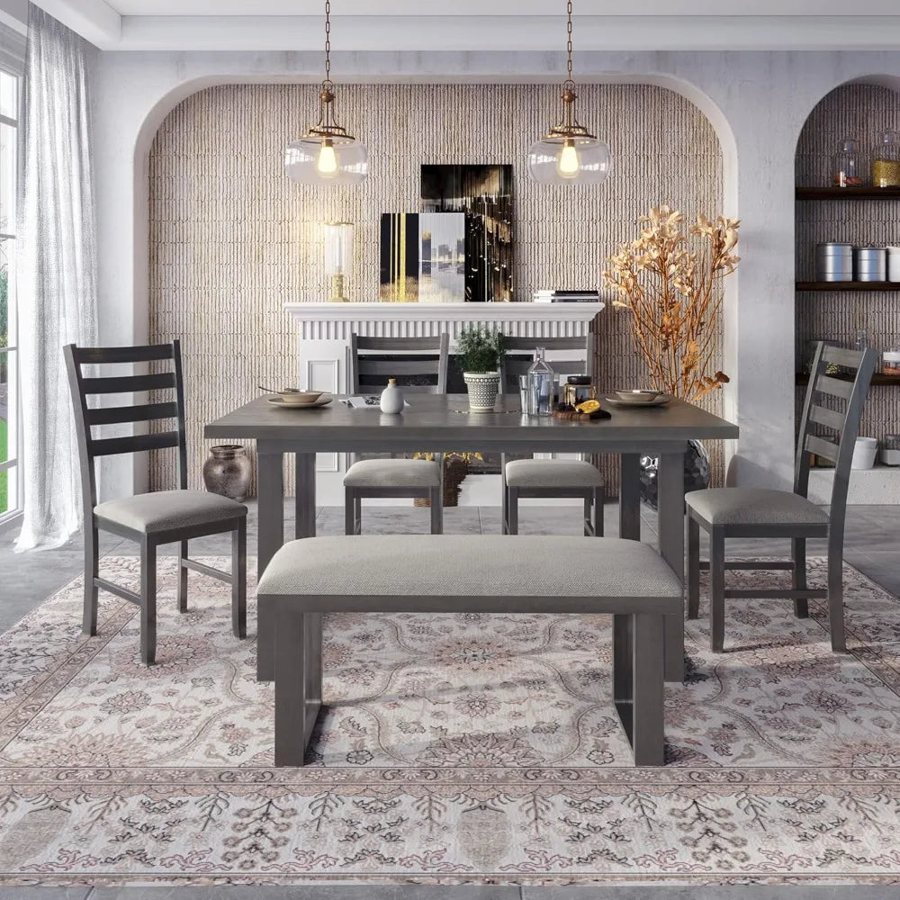 Ljustra 6 Piece Dining Table Set with Rectangular Table 4 Chairs Bench