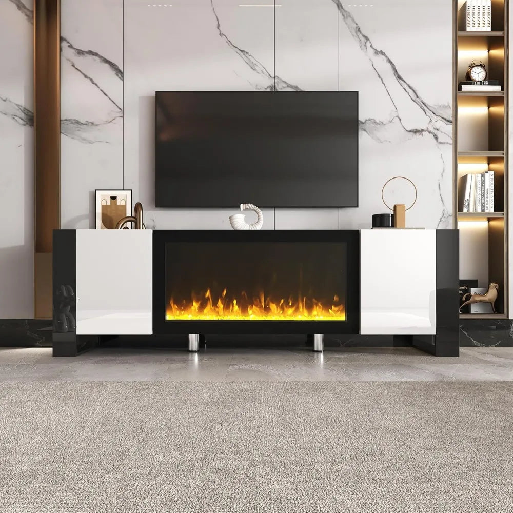 Modern Fireplace TV Stand with Electric Fireplace and Storage Cabinet