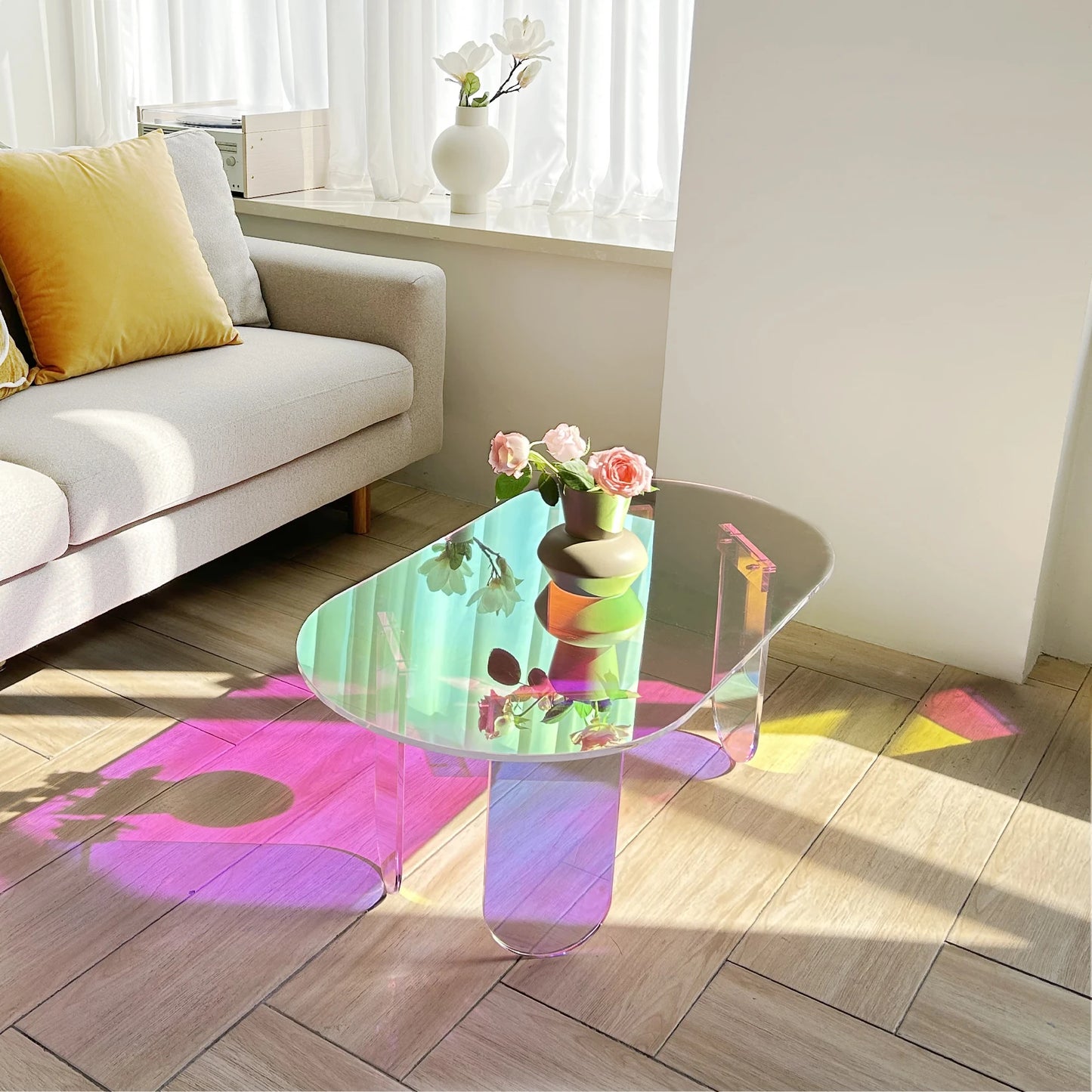 Iridescent Acrylic Coffee Table Modern End Table Minimalist Design 37.4in
