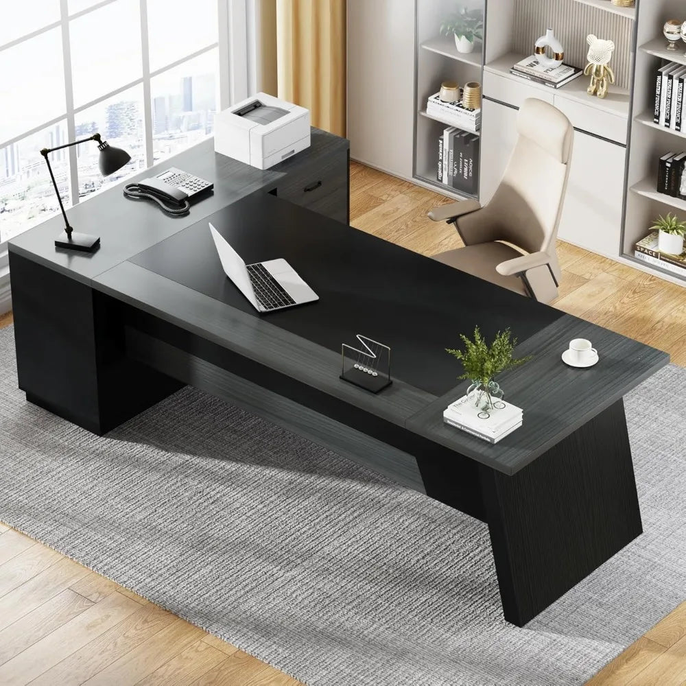 Large L-Shaped Executive Desk with Storage Modern Office Furniture