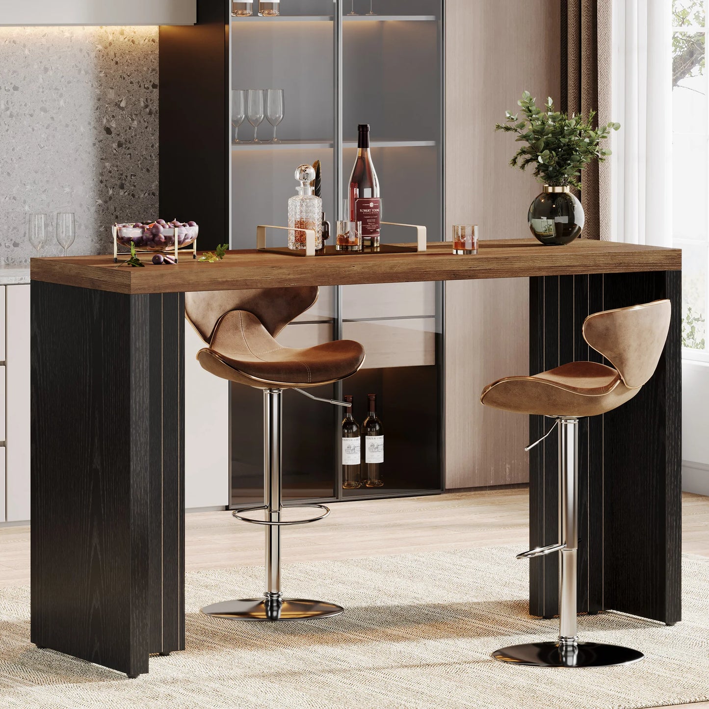 Tribesigns 55 Inch Bar Table Modern Mini Bar with Faux Marble Top