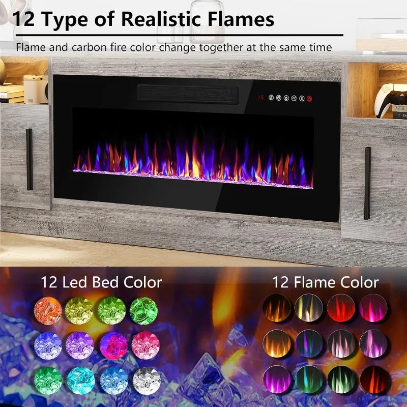 Ljustra 70 Inch Fireplace TV Stand for Up to 80 Inch TVs with LED Lights