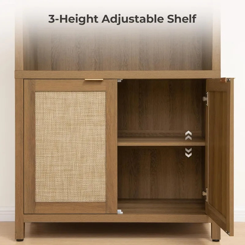 Ljustra Arched Cabinet Bookshelf Tall 5 Tier Rattan Storage Unit