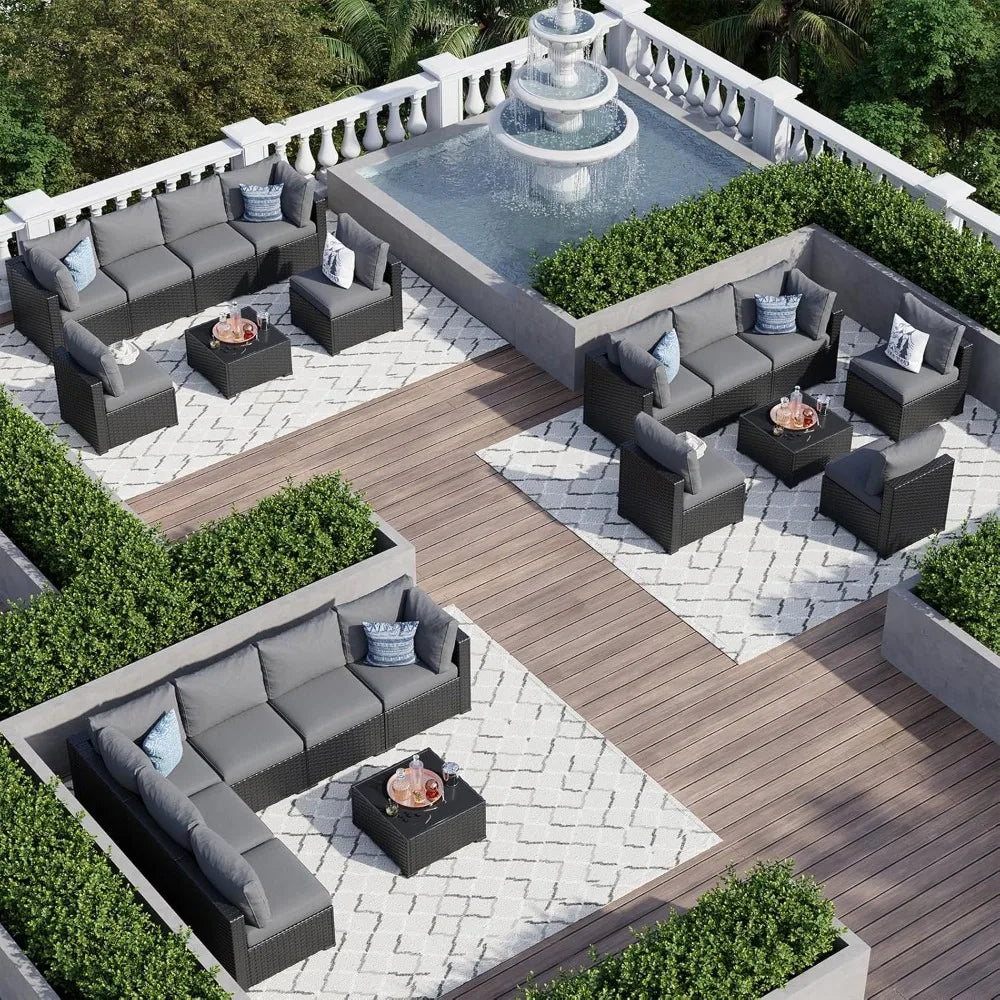 7 Piece Wicker Rattan Patio Garden Furniture Set with Cushions