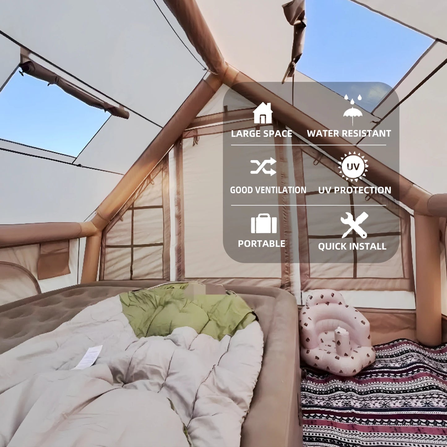 Large Inflatable Camping Tent Easy Setup Portable Tent with Hand Pump