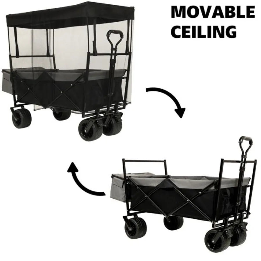 480Lbs Collapsible Wagon with Canopy All Terrain Wheels Lightweight