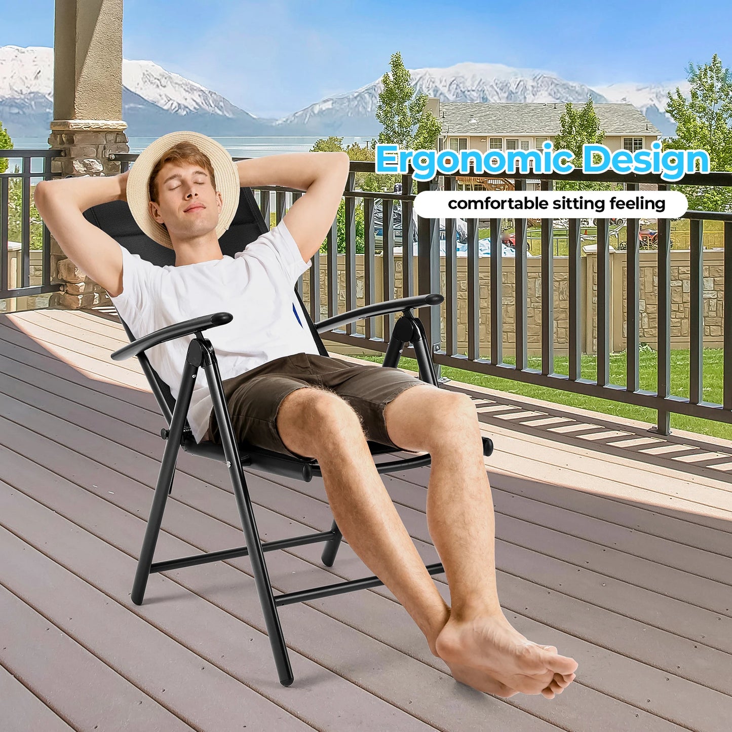 Foldable Garden Chair with Adjustable Backrest and Armrests Outdoor