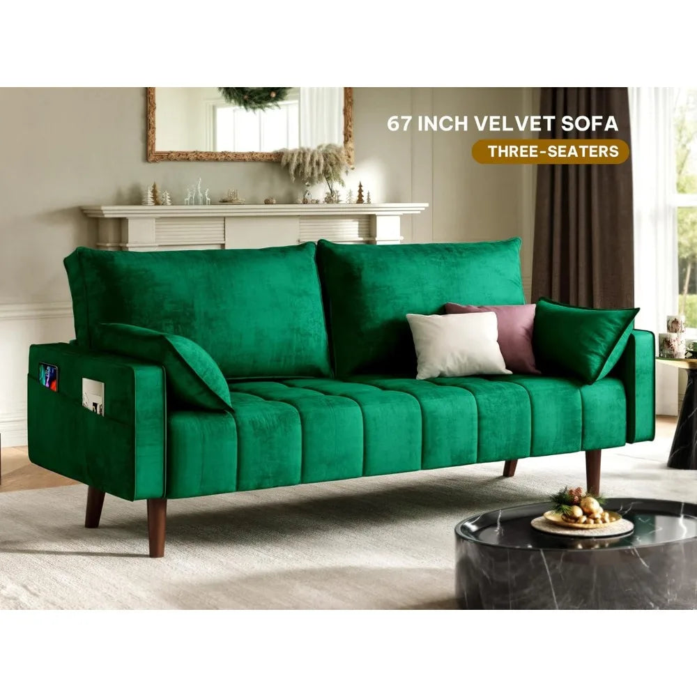 Ljustra 67" Loveseat Sofa Velvet Couch with Pillows & Storage