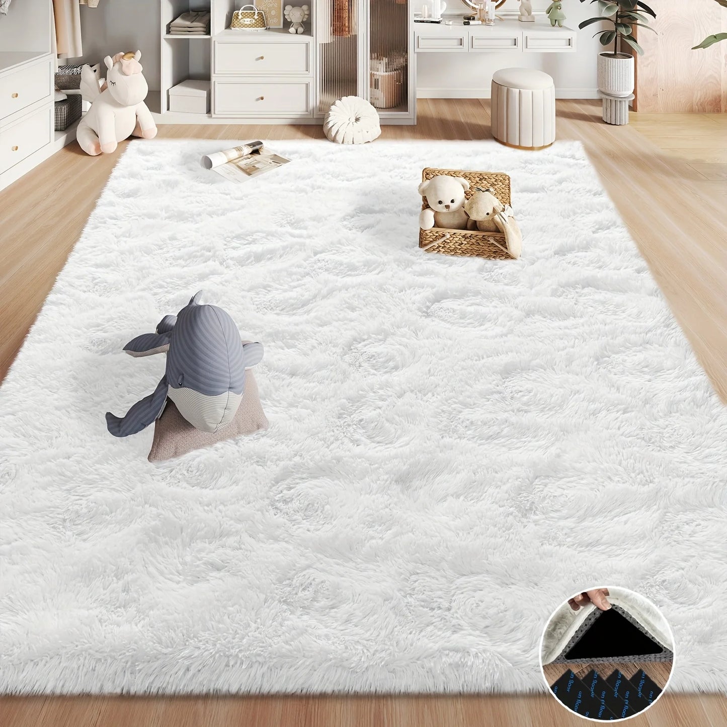 Luxury White Fluffy Shaggy Non-Slip Rugs for Living Room Bedroom Nursery