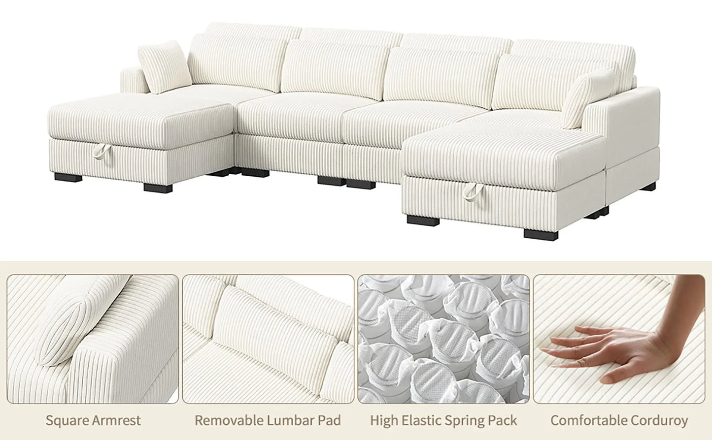 Corduroy Modular Sectional Sofa Modern Cloud Couch Living Room Furniture