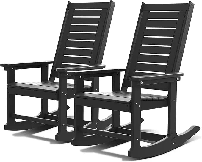 Outdoor Rocking Chairs Set of 2 HDPE Plastic Oversized Rockers