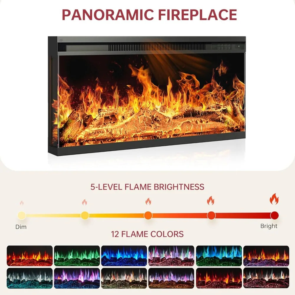 70 Inch Fireplace TV Stand Glass Electric Fireplace Farmhouse Style