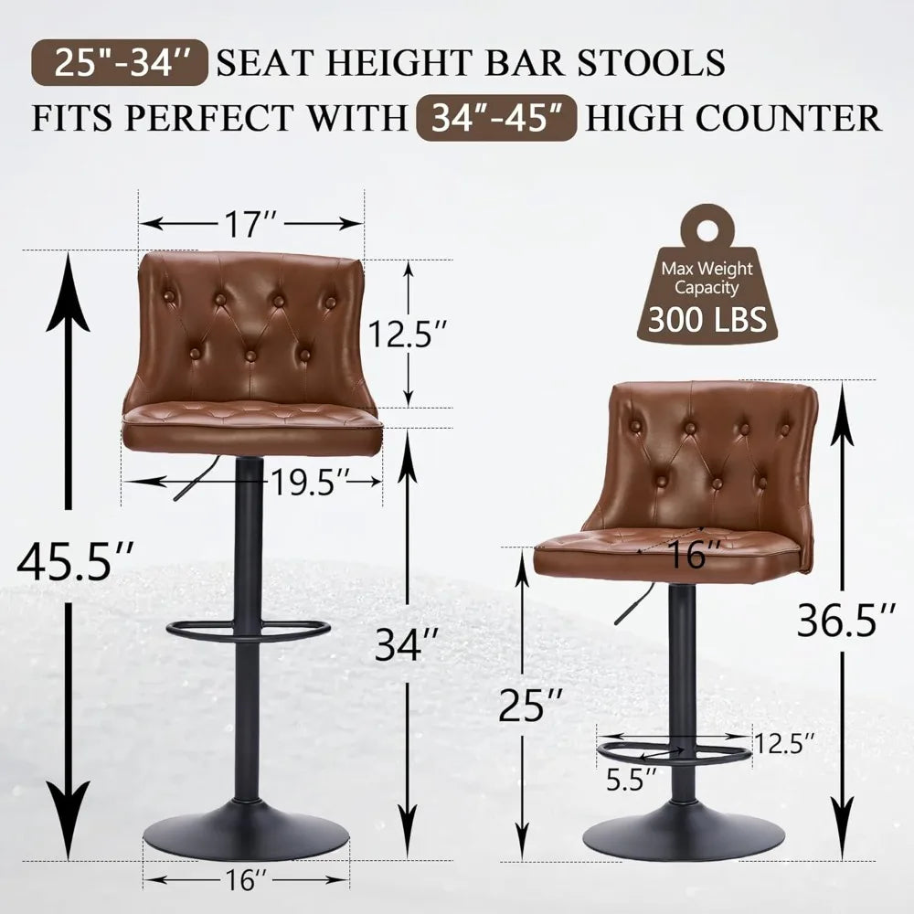 Bar Stools Set of 3 Adjustable Swivel Kitchen Island Vintage Design