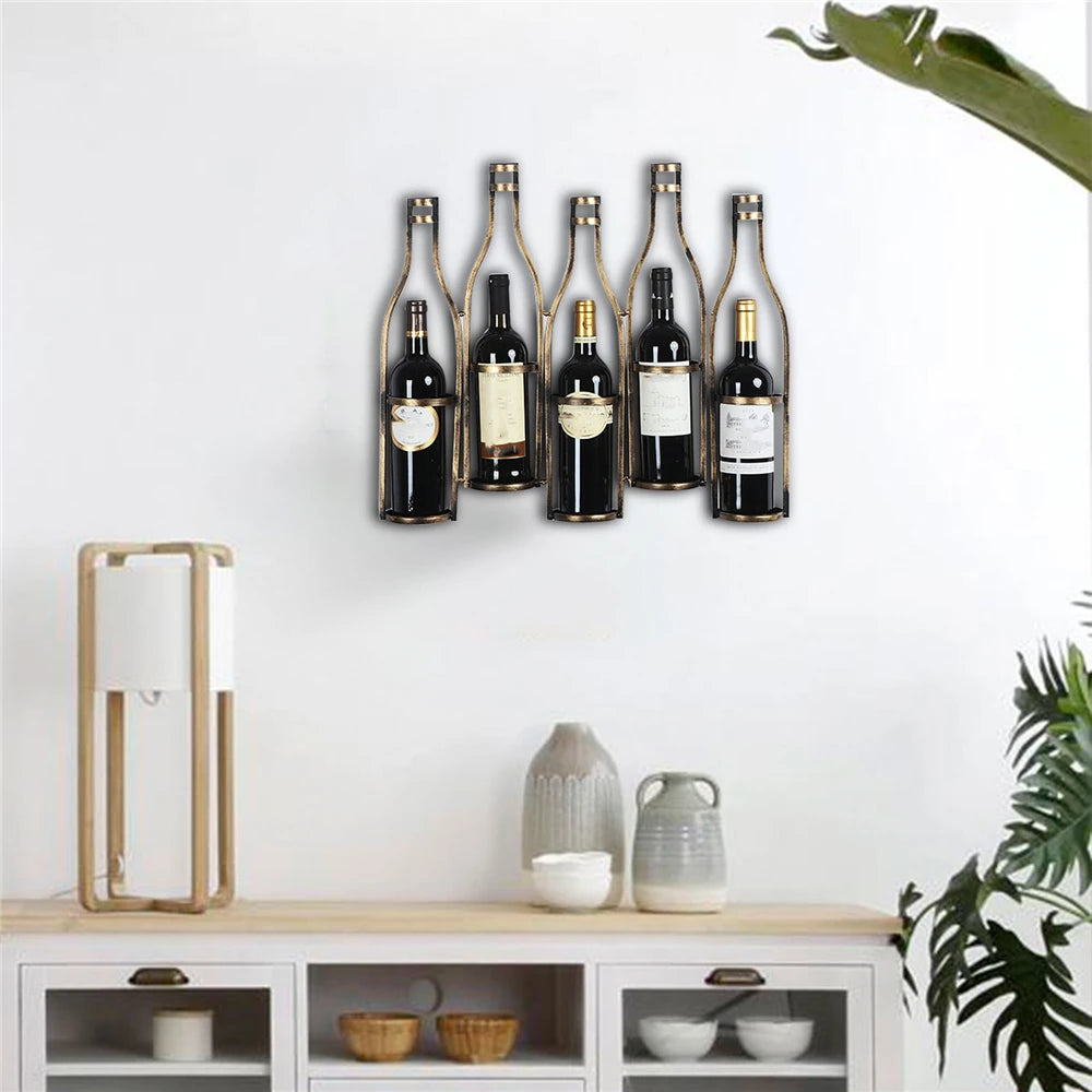 Wall Mounted Wine Rack Metal Hanging Organizer for Kitchen Bar Decor