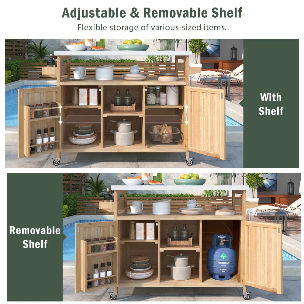 Outdoor Kitchen Island Rolling Bar Cart Storage Cabinet Grill Table