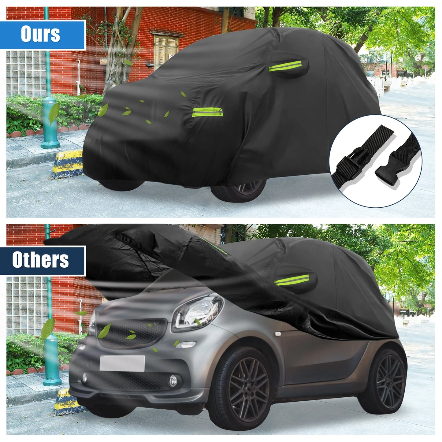 Uxcell Waterproof Car Cover Full Cover Zipper Smart Fortwo 2016-2022
