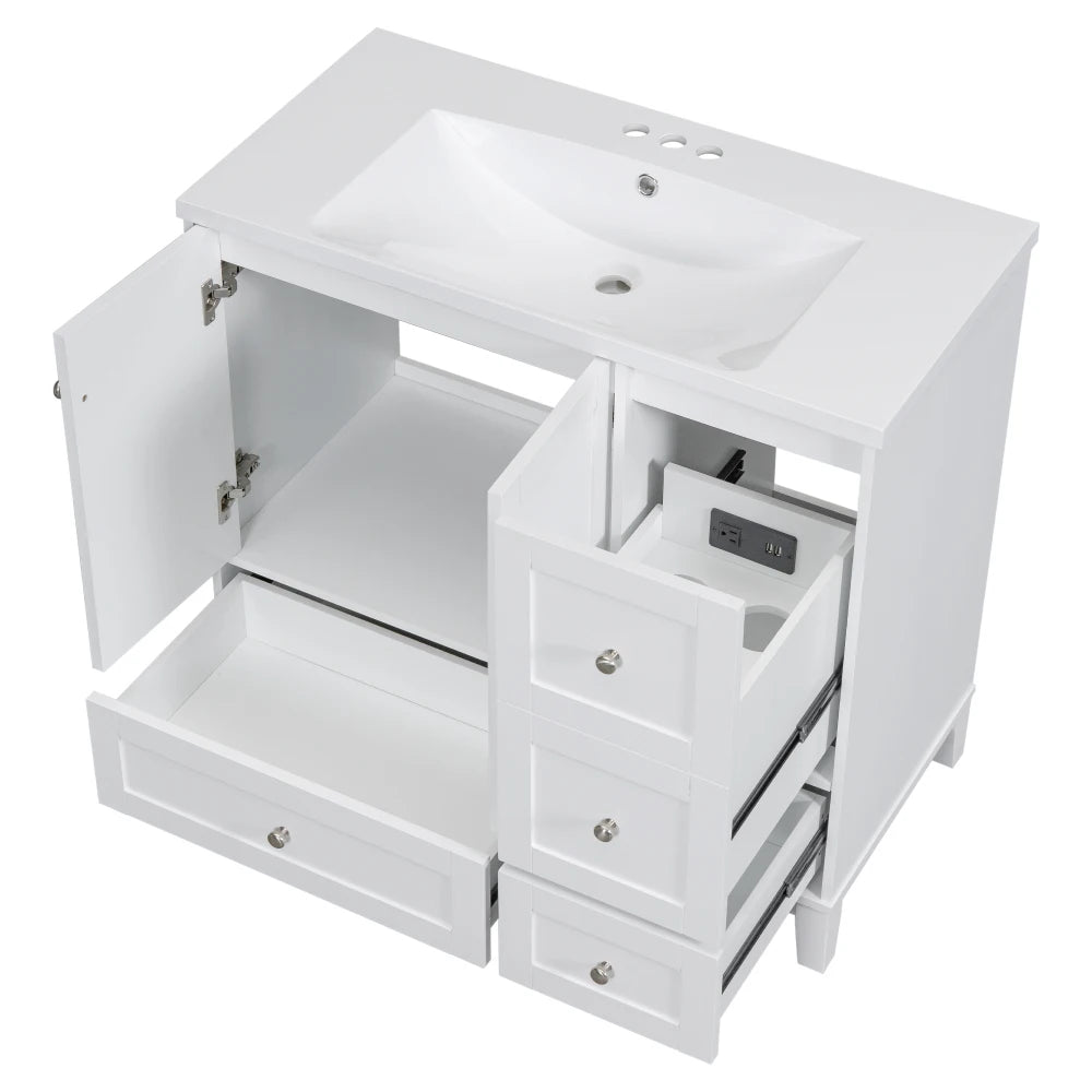 36 Inch Modern Bathroom Vanity with USB Charging and Ample Storage
