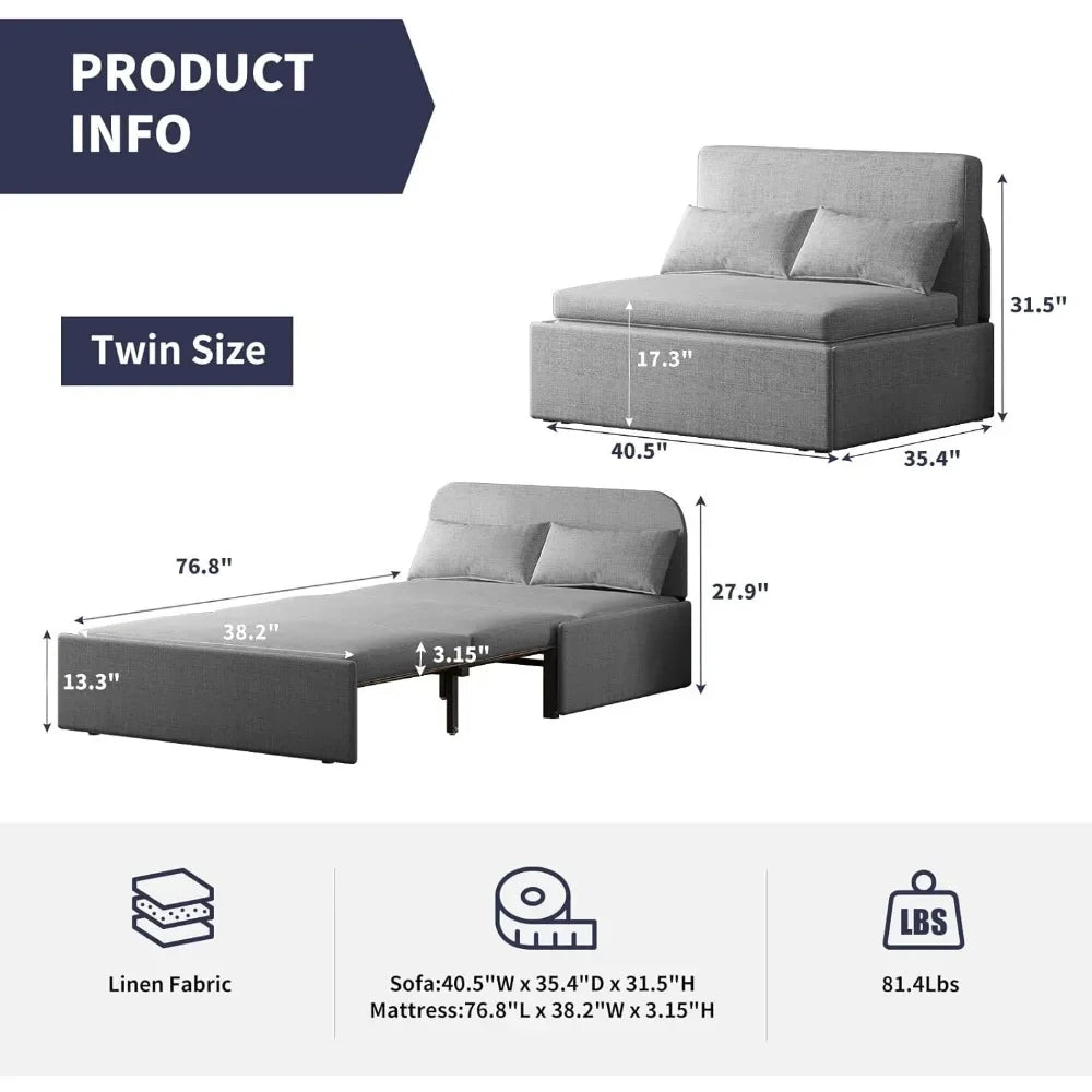 Ljustra Modern Pull Out Sofa Bed Convertible Sleeper Linen Couch