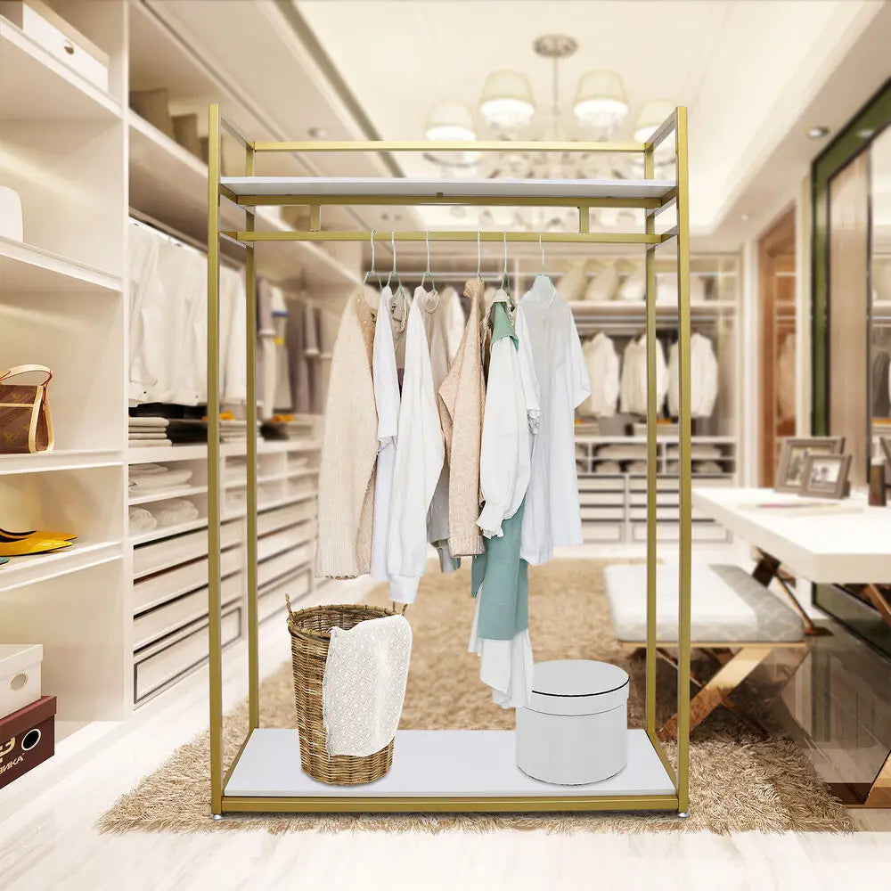 Gold 180cm Freestanding Metal Garment Rack Clothing Display Stand