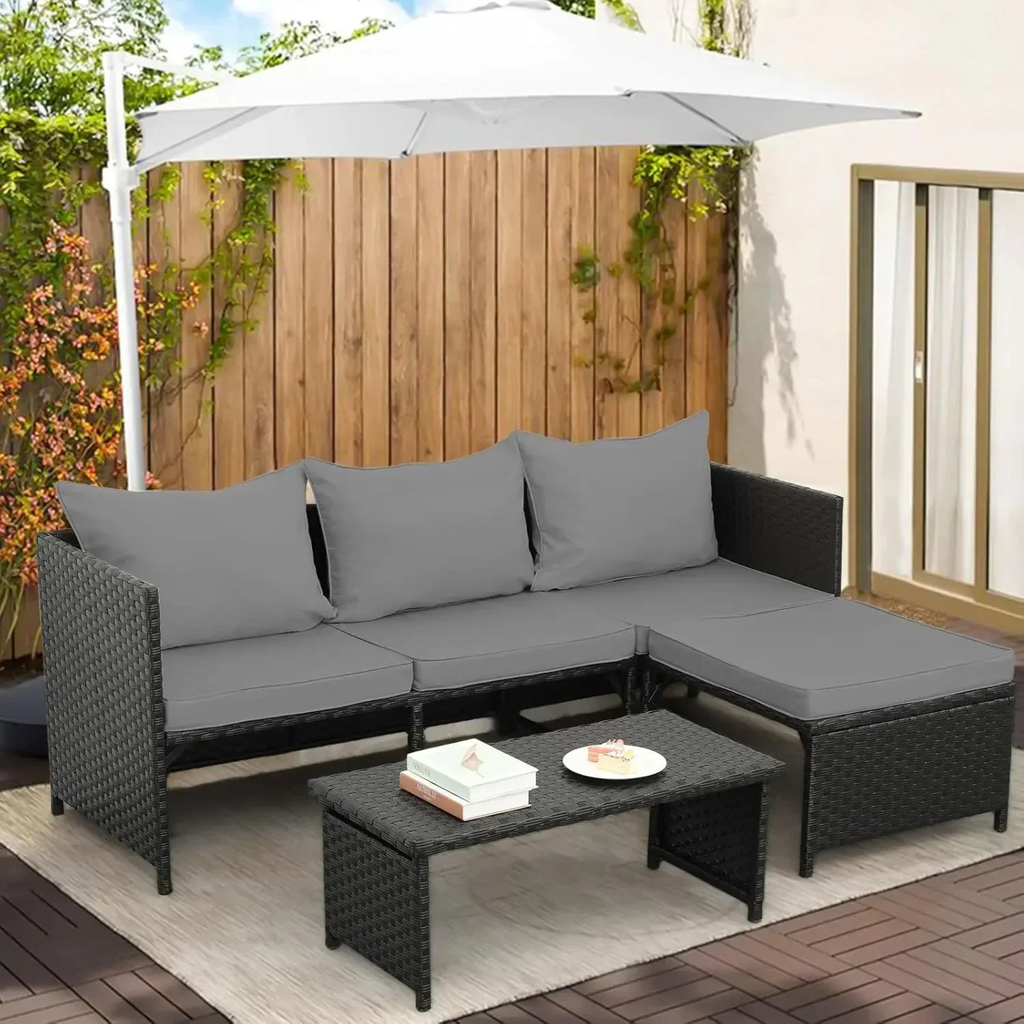 Valita 3-Piece Outdoor Rattan Furniture Set Patio Conversation Loveseat