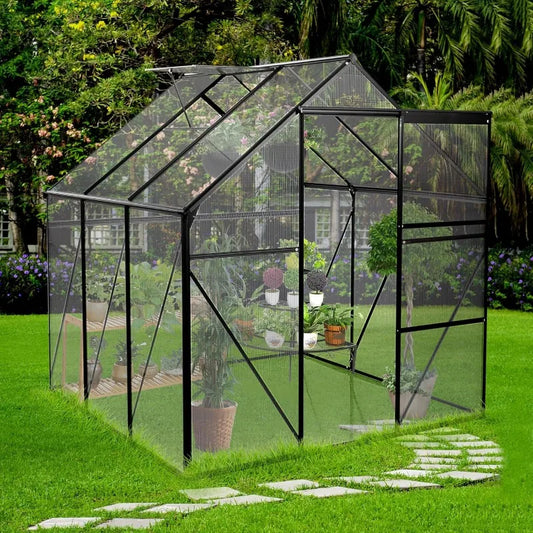 6x6 FT Polycarbonate Walk-in Greenhouse Aluminum Raised Base Adjustable Roof