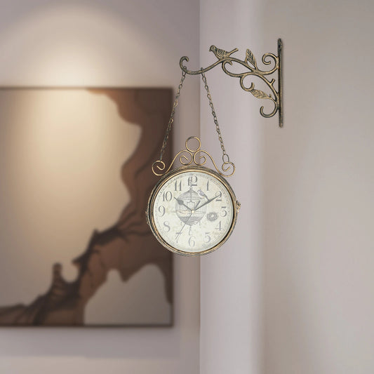 Double Sided Iron Wall Clock Vintage Round Design for Living Room Decor
