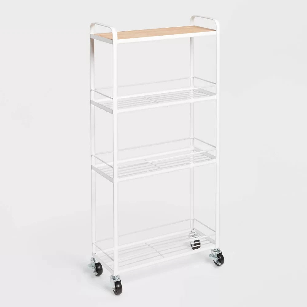 Compact 4 Tier Rolling Cart Metal Utility Storage Cart with Wheels