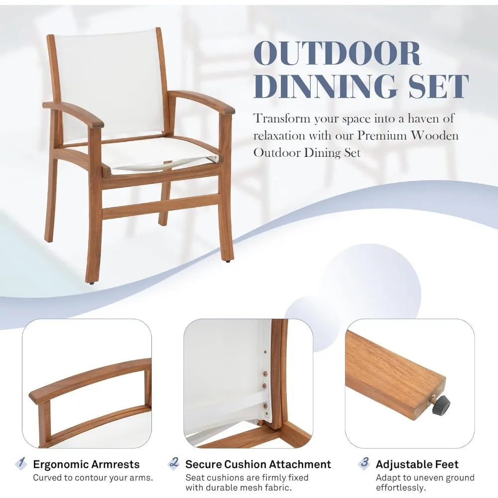 Acacia Wood Patio Dining Set Expandable Table Chairs for 6-8 Outdoor