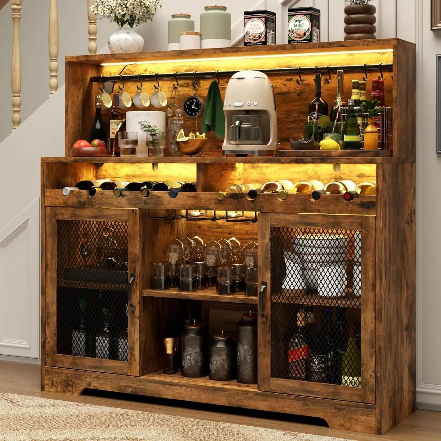 Limited Time Offer Wine Bar Cabinet with LED Light and Storage