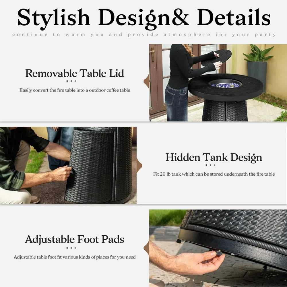 37 Inch Propane Fire Pit Table High Heat Round Gas Firepit Outdoor