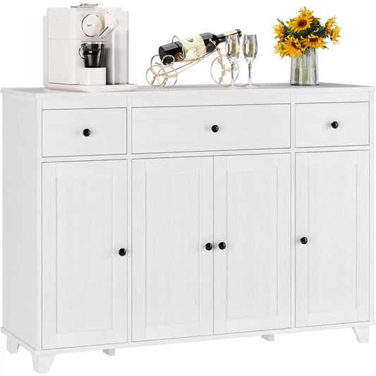 Modern 47 Inch Buffet Cabinet with 3 Drawers and 4 Doors for Storage
