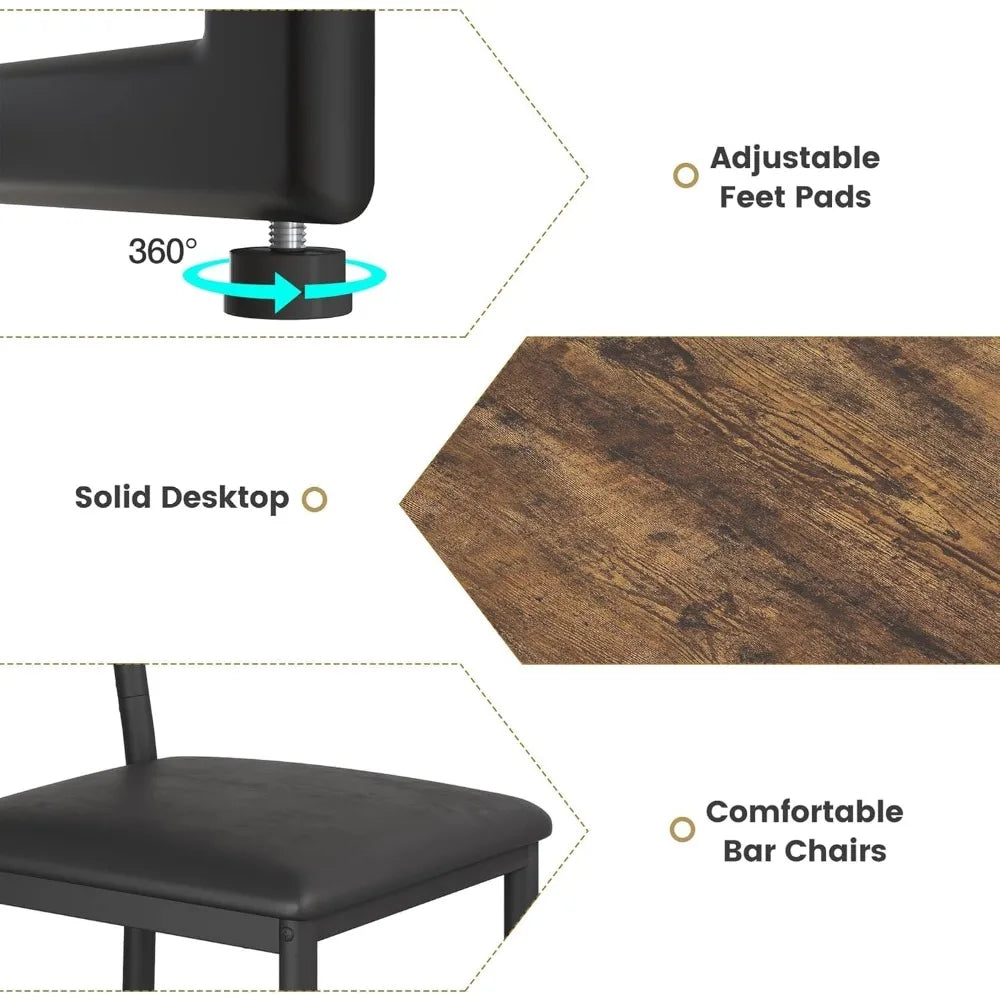 Bar Table and Chairs Set for 2 with Triple-Tier Wine Rack and Glass Holder