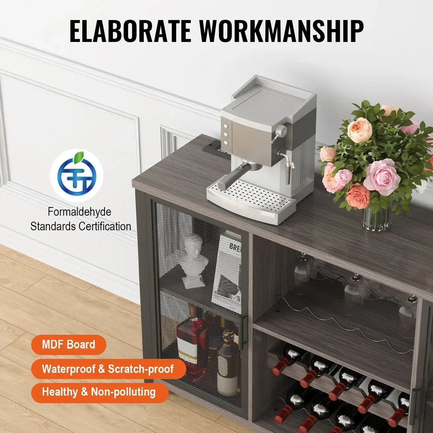 47 Inch Industrial Bar Cabinet Sideboard Buffet Freestanding Wine Rack