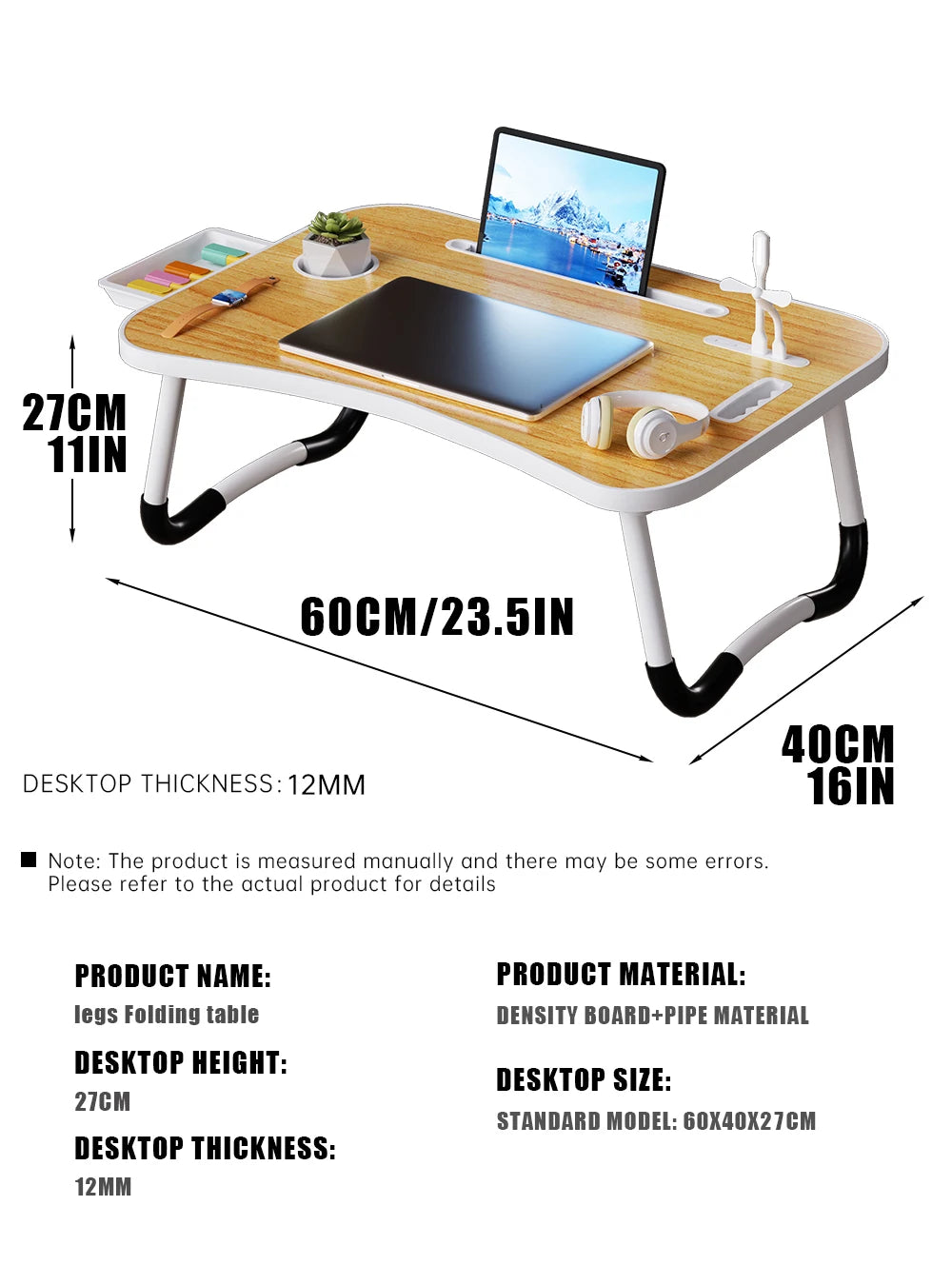 Portable Laptop Desk with USB Light Fan Cup Holder and Tablet Slot