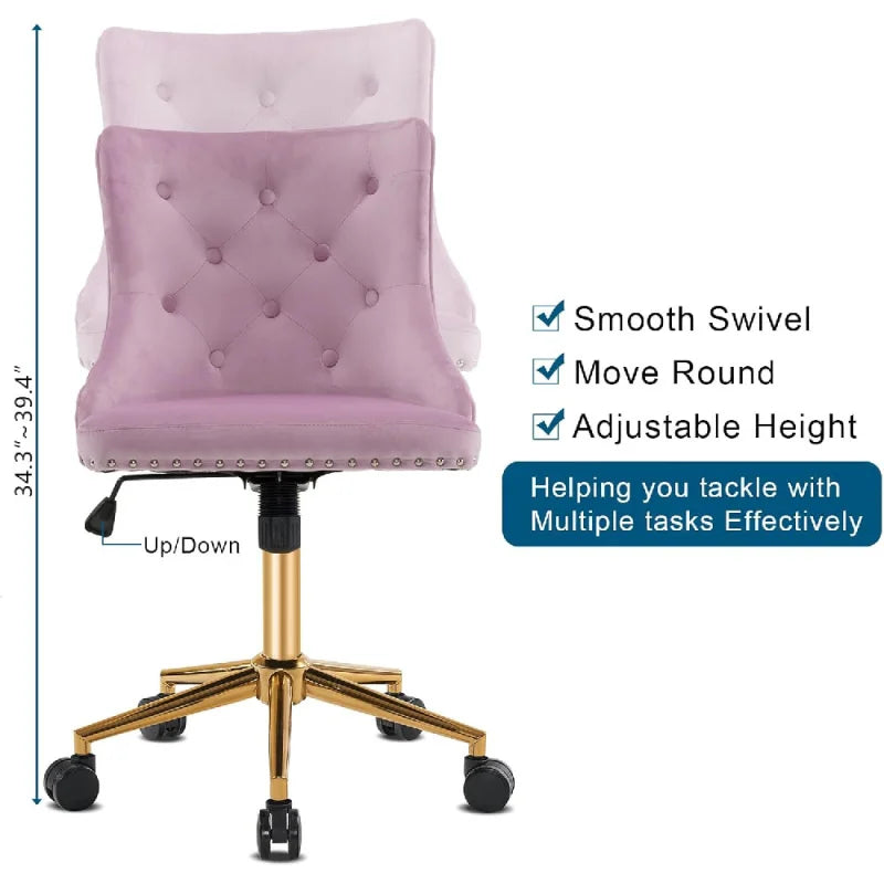 Mauve Purple Armless Home Office Desk Chair with Gold Base and Wheels